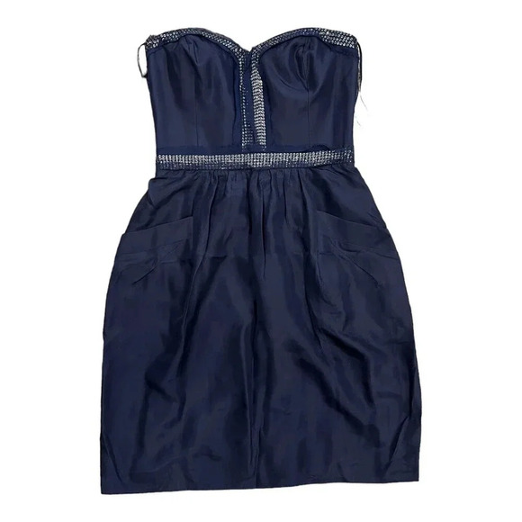 Rebecca Taylor Midnight Blue Strapless Silk Bustier Dress 0 - Picture 1 of 5